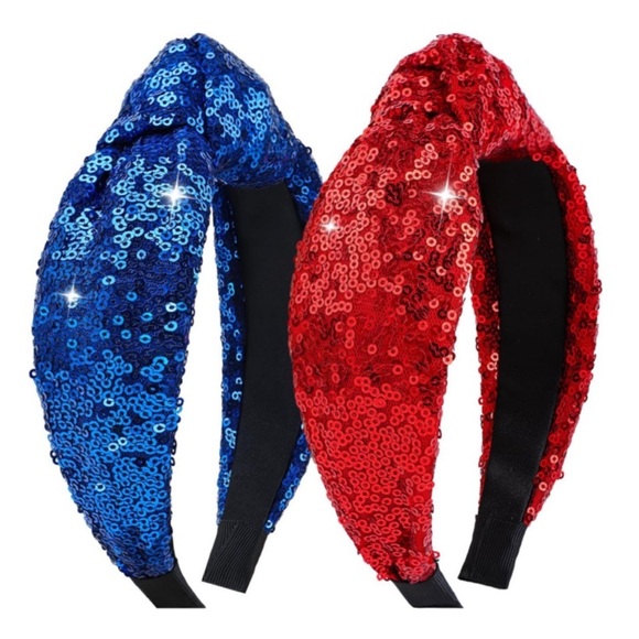 Knotted Headbands Sequins Hair Access. 2Pk 4th of July Glitter Sparkly Bling NIP - Picture 2 of 13